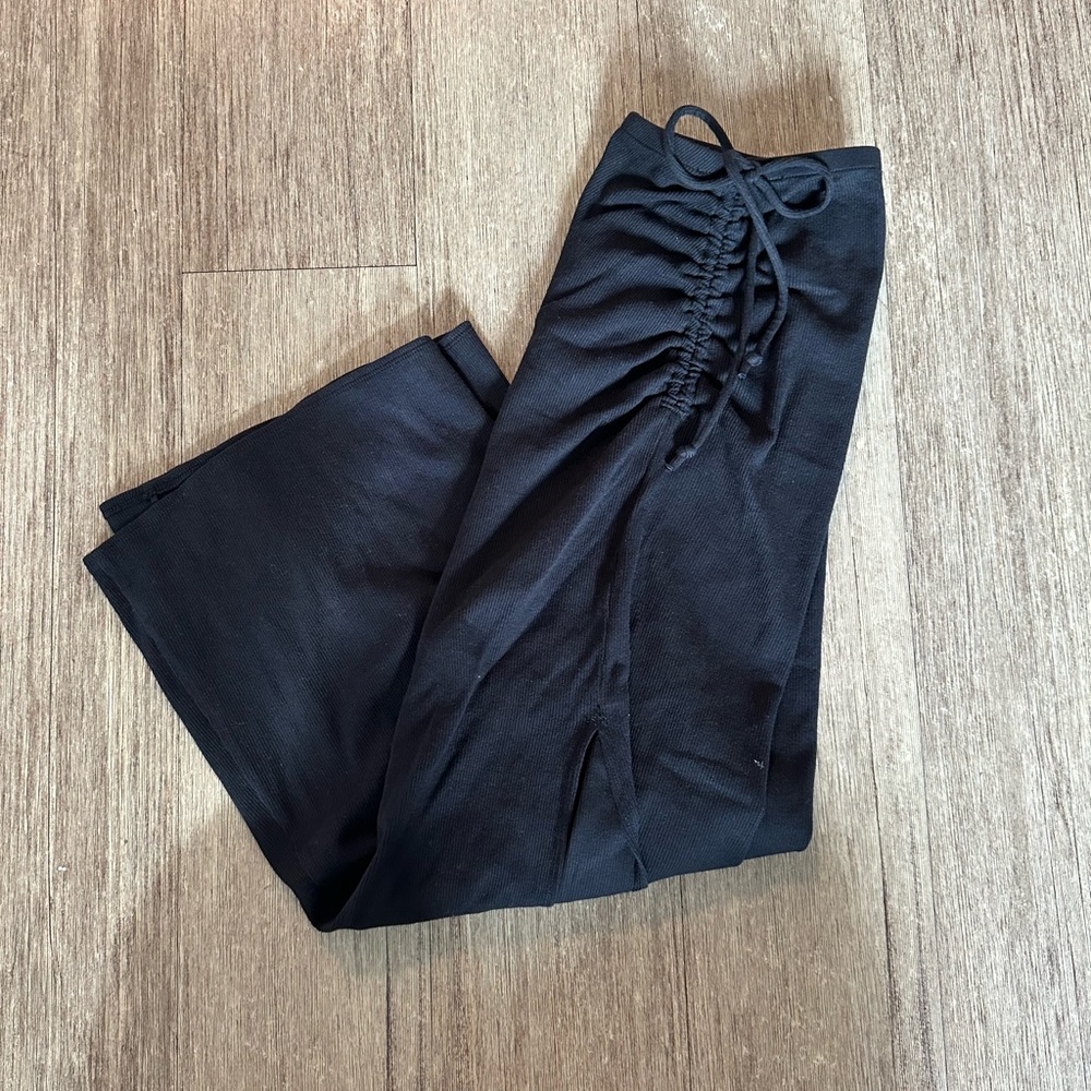 aerie Black Midi Skirt with Side Drawstring